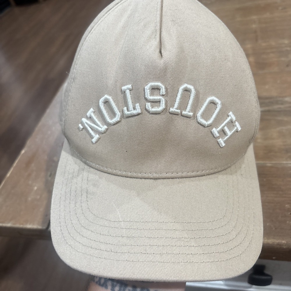 Decker Hat Co Houston Upside Down Snapback Cap Tan Beige Nude White Stitch DHC